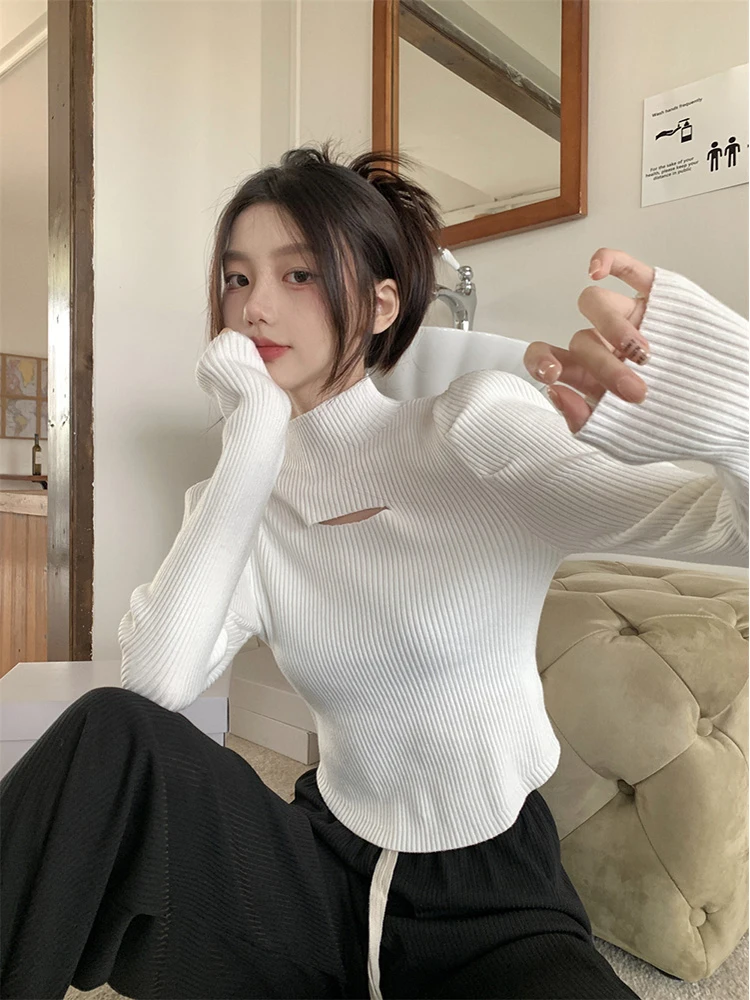 

Красный женский вязаный свитер с высоким воротником, облегающий внутренний свитер, осень-зима, модный деловой повседневный топ