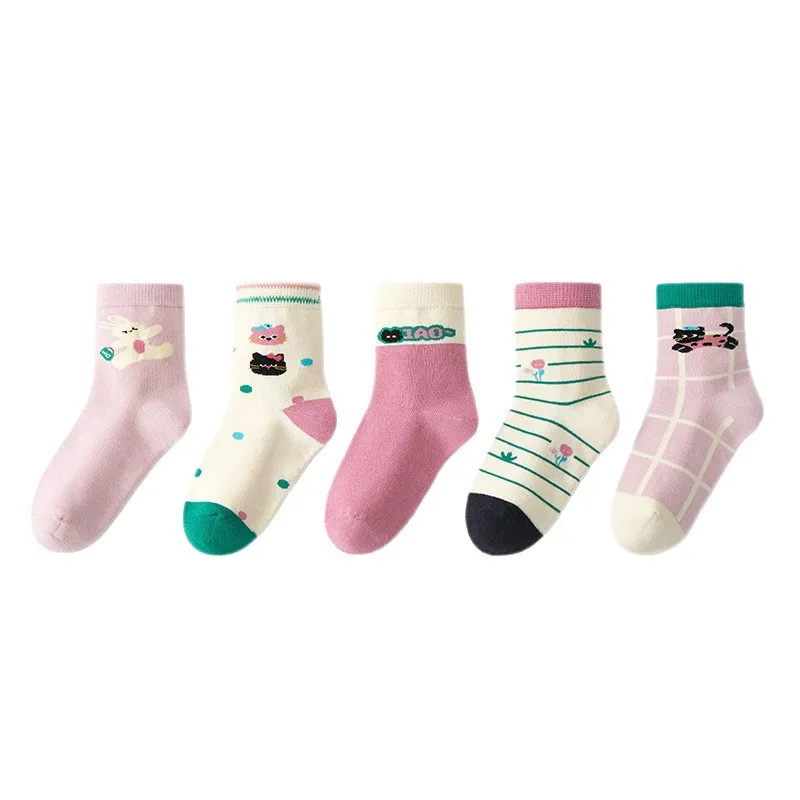 5 أزواج من الجوارب القطنية الناعمة للأطفال البنات والأطفال الصغار جوارب شتوية دافئة لمنتصف العجل جوارب رياضية للأطفال والطلاب غير قابلة للانزلاق قابلة للتنفس