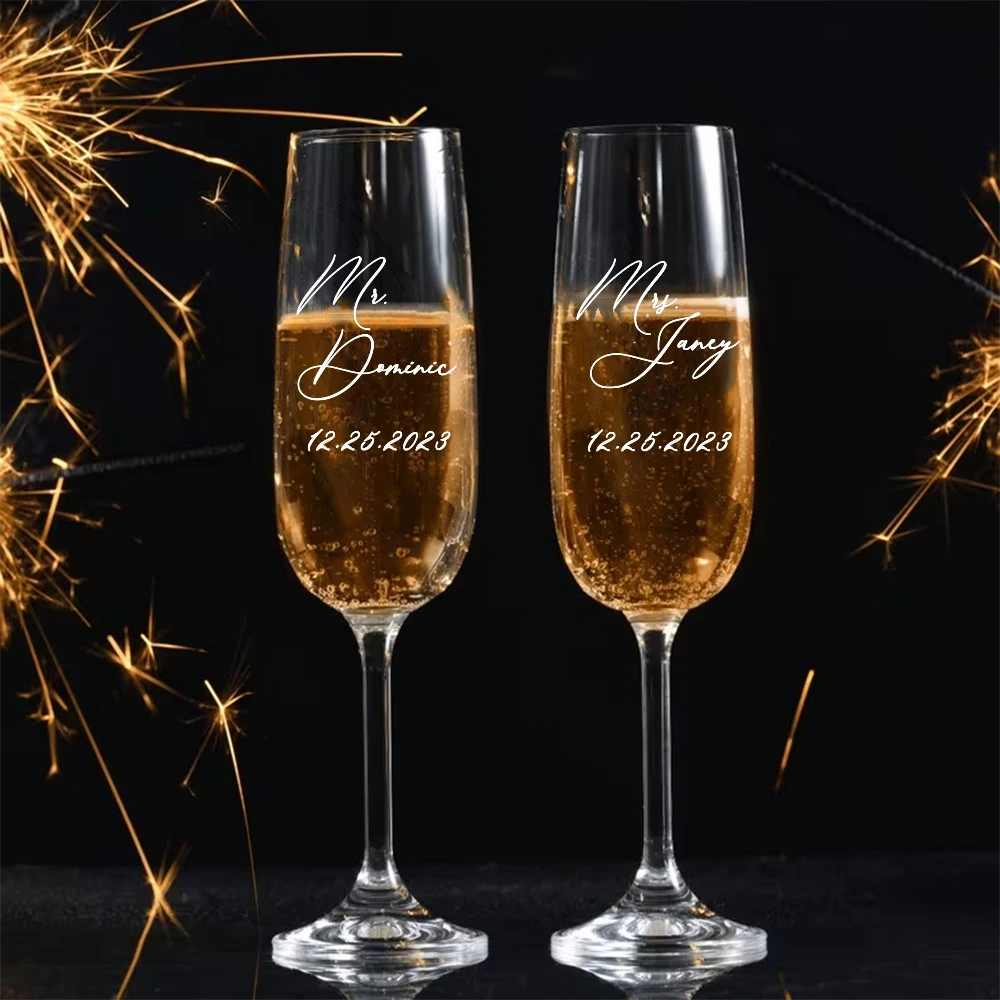 Conjunto de 2 regalos personalizados para novio, novia, fiesta de boda, champán, copa de champán