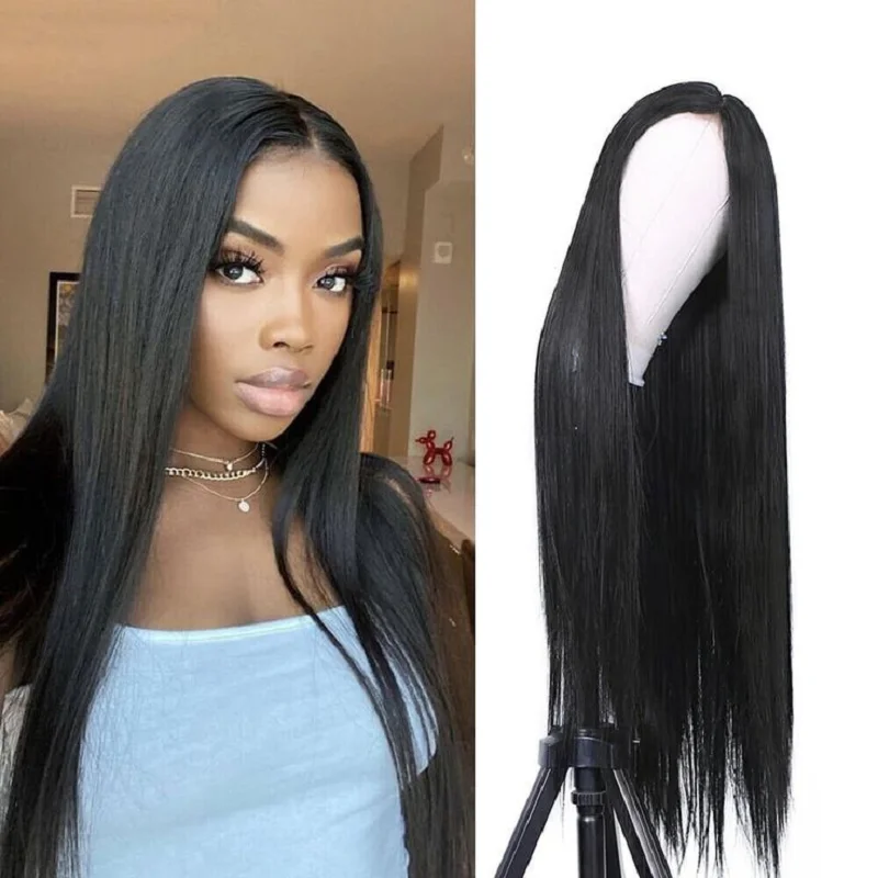 

26" Black PrePlucked Silky Straight 180 Density Long Lace Front Wigs For Black Women With Babyhair Lace Frontal Wigs Black Wig