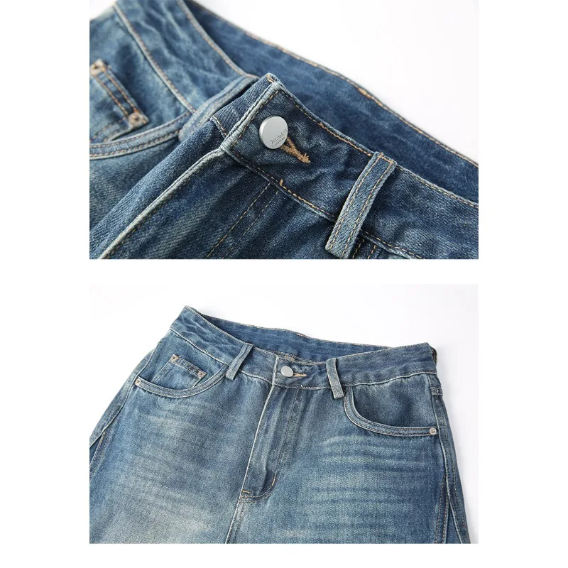 Men's Y2K American Retro Washed Patchwork Casual Jeans Vintage Style Denim Pants Comfortable Streetwear Versatile Fashion