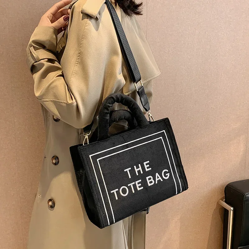 Female Square Tote Crossbody Bag Aesthetic Velour Elegant Letter Print Ladies Shoulder Bags Top Handle Women's Charisma Handbags