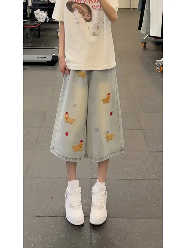 

Мужские летние шорты American Sle с вышивкой, прямого кроя, длиной 7/8, тонкие, модные, молодежные, повседневные, из смесового хлопка