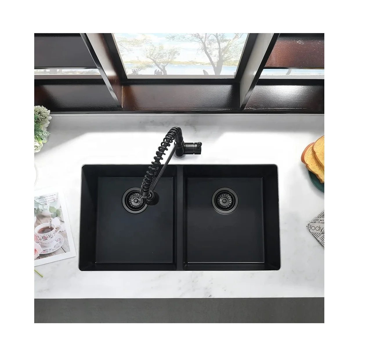 7845 Inch Undermount Composite Quartz Classic Double Bowl Kitchen Sink