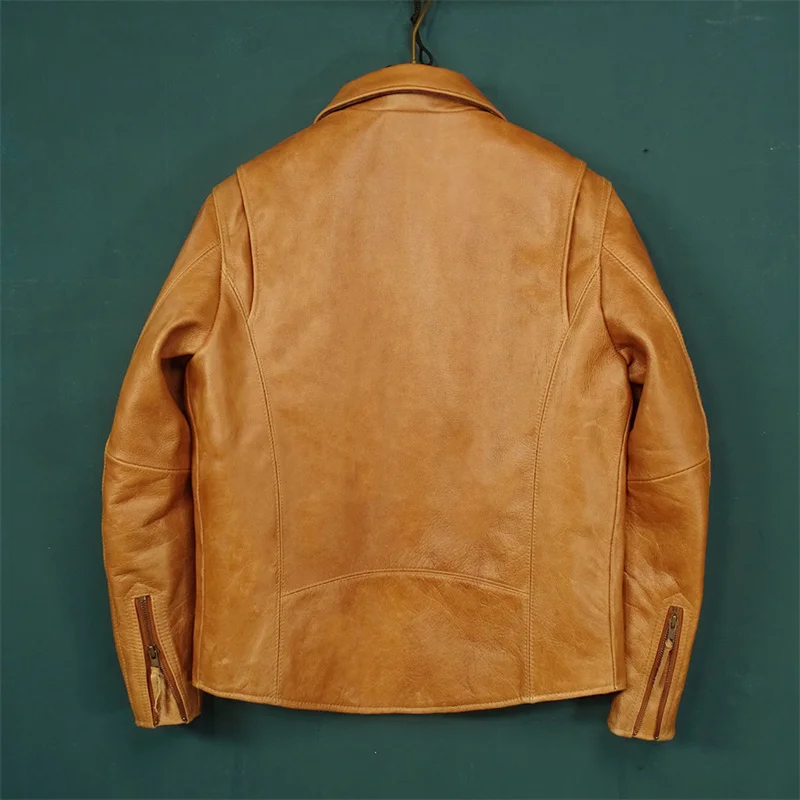 shipping.classic rider brown Free cowhide Jacket,men genuine Leather coat.short vintage style leather cloth.cheap outwear.