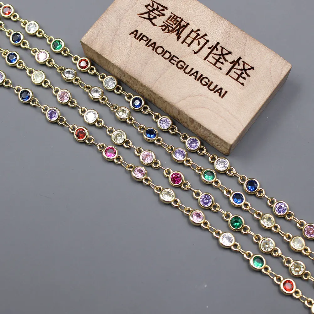 

APDGG 1 метр безель набор 6 мм смешанные цвета Cz позолоченная модная цепочка для изготовления ювелирных изделий своими руками