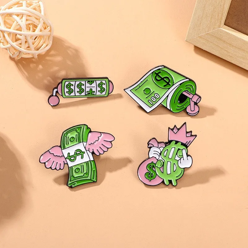 New Funny Cartoon Dollar Bill Alloy Brooch Pin Unisex Creative DIY Clothes Bags Shoes Hat Scarf T-shirt Jeans Accessory