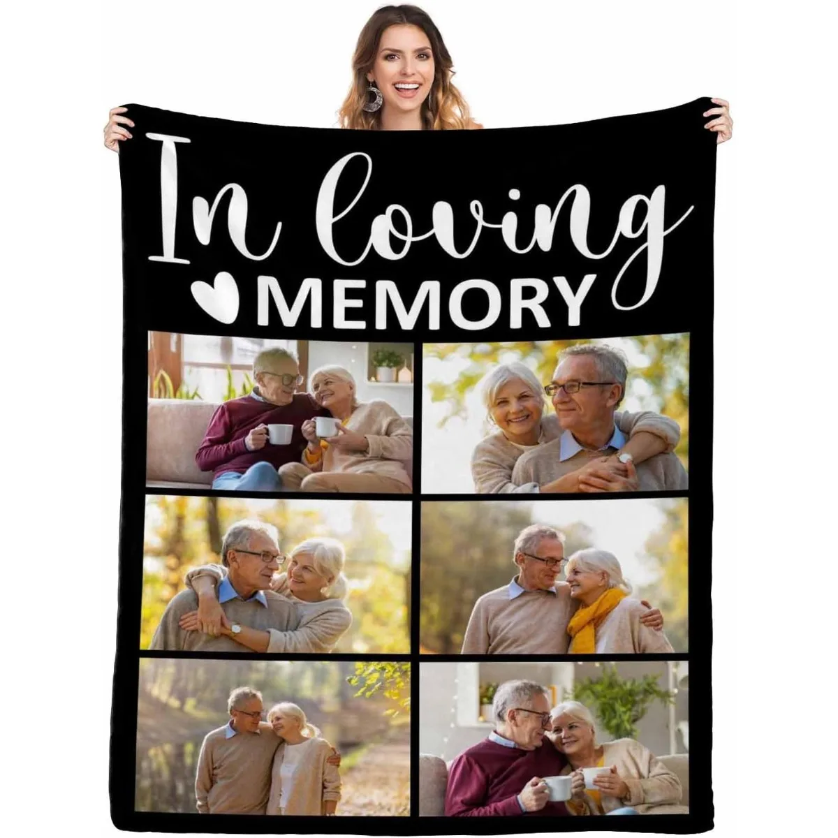 Personalized photo and text pattern blanket customized with 6 picture collages,soft flannel, suitable for family memory birthday