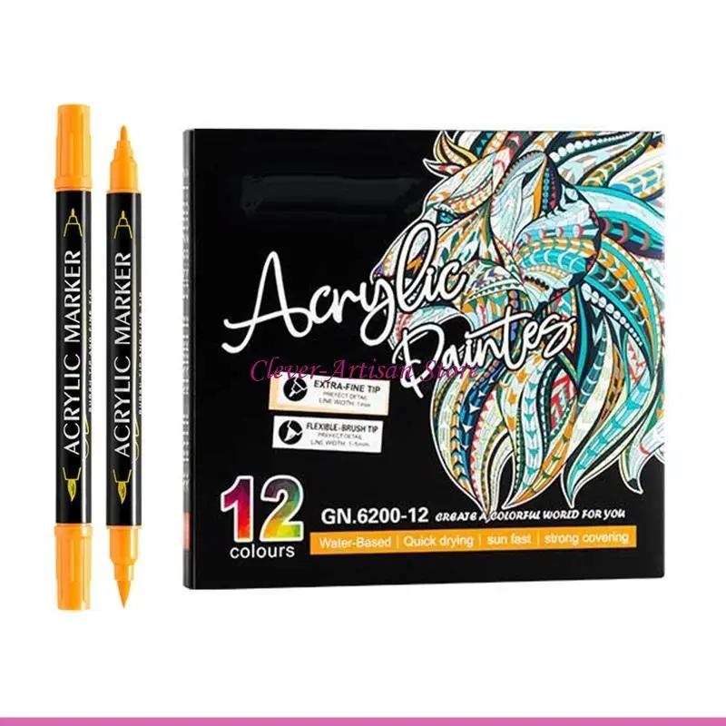 E06B 12/24/36 Color Acrylic Paint Pens Double-ended for Extra Fine Tip Markers for Rock Painting Ceramic