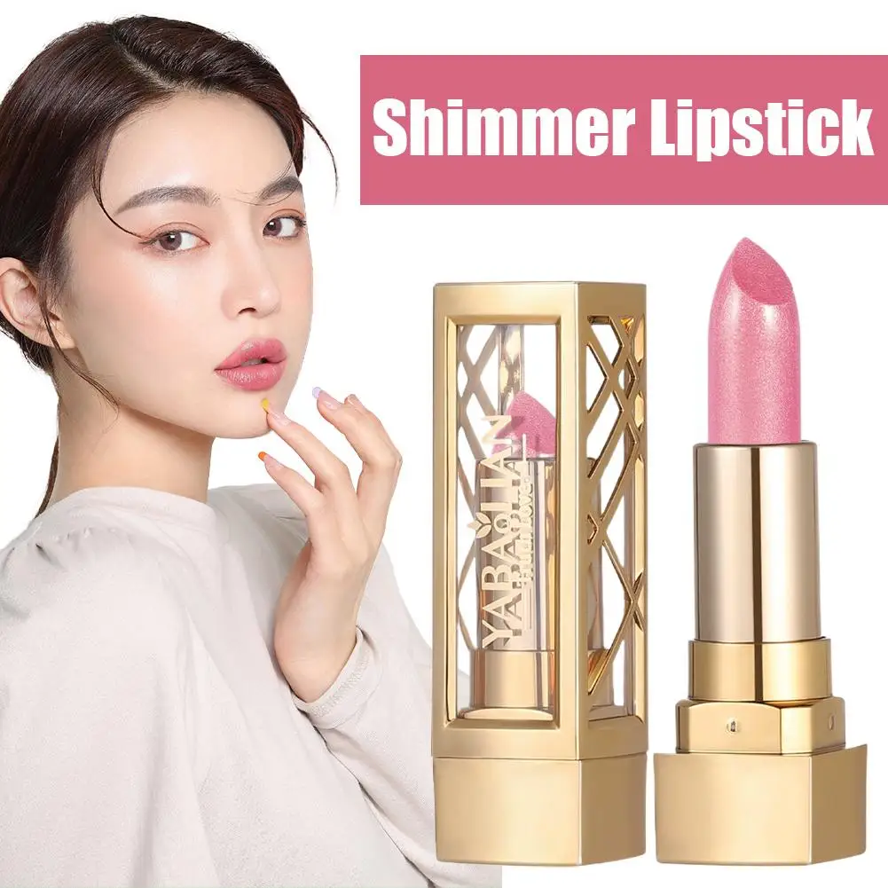 Lápiz labial de tubo dorado de 6 colores, lápiz labial con brillo mate, brillo de perla brillante, maquillaje de labios rojo brillante, rojo y marrón D6N2