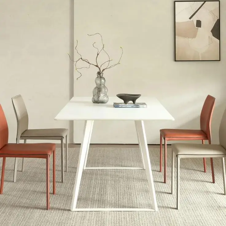 Stackable small apartment dining chair household Italian minimalist saddle leather chair Nordic backrest stool