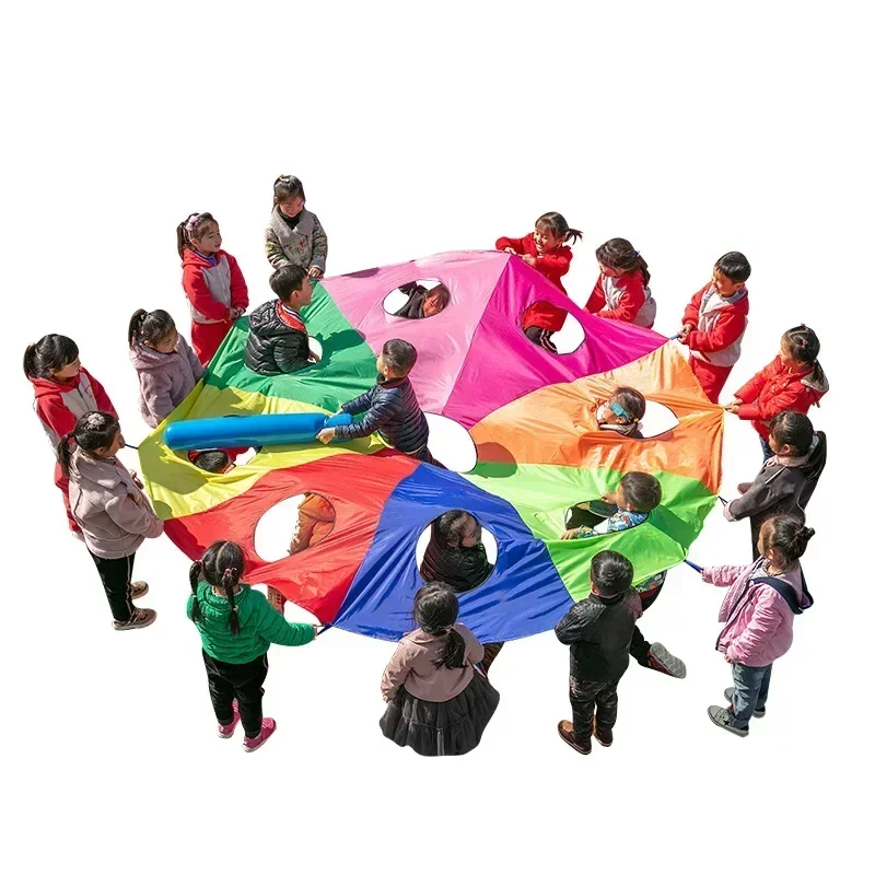 [Funny] 2M/3M/4M/5M/6M Diameter Outdoor game whack-a-mole Rainbow Umbrella Parachute Toy Jump-Sack Ballute Play game mat toy