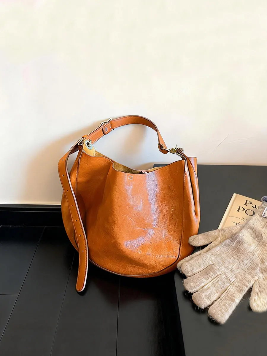

Orange Tanned Leather Tote Bag Women's 2026 New Luxury Commuter Single Shoulder Crossbody Bag Spring Fashion Casual Style