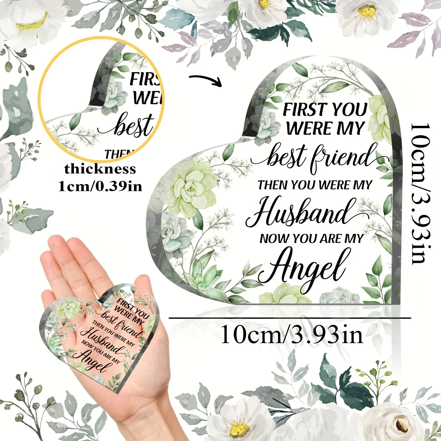 CIFBUY Acrylic Heart Memorial Plaque First You Were My Friend Quote Funeral Gift for Widow Husband Home Decor Sympathy Remembran