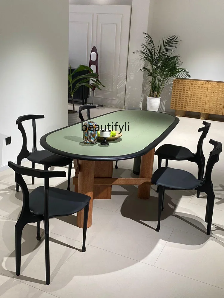 

ssK178 Medieval oval dining table retro solid wood dining table wabi-sabi two-color household dining table