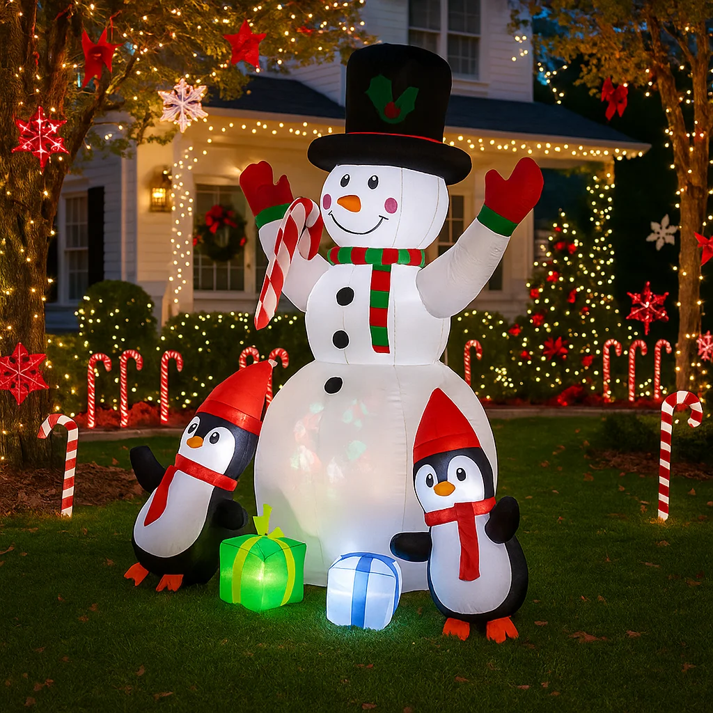1.8 متر/5.9FT نفخ ثلج البطريق علب الهدايا أضواء LED ديكورات المنزل اللعب ساحة عيد الميلاد تزيين في العطلة لوازم في الهواء الطلق
