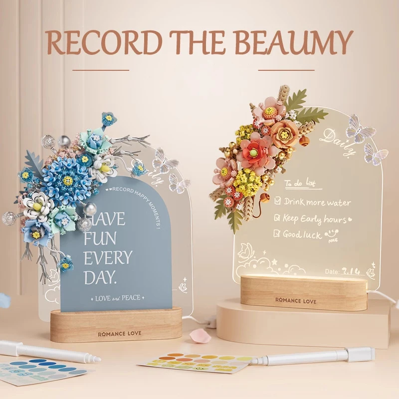

Idea Flower Building Brick Record Beauty Message Board Moc Mini Block Model Kits Educational Toys With Light For Girls Gift