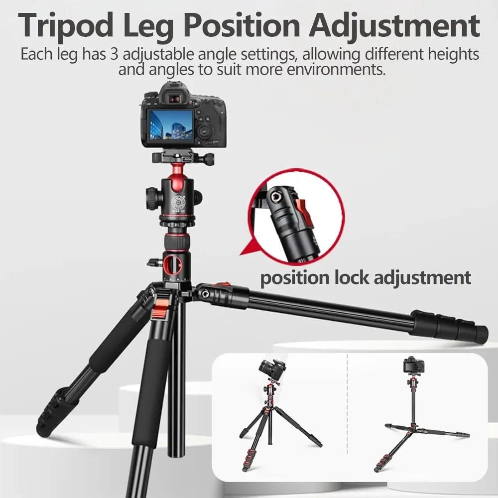 US Shipping 72 inch Camera Tripod with 360 Degree Ball Head Aluminum DSLR Tripod 15kg Load Quick Release Plate Detachable