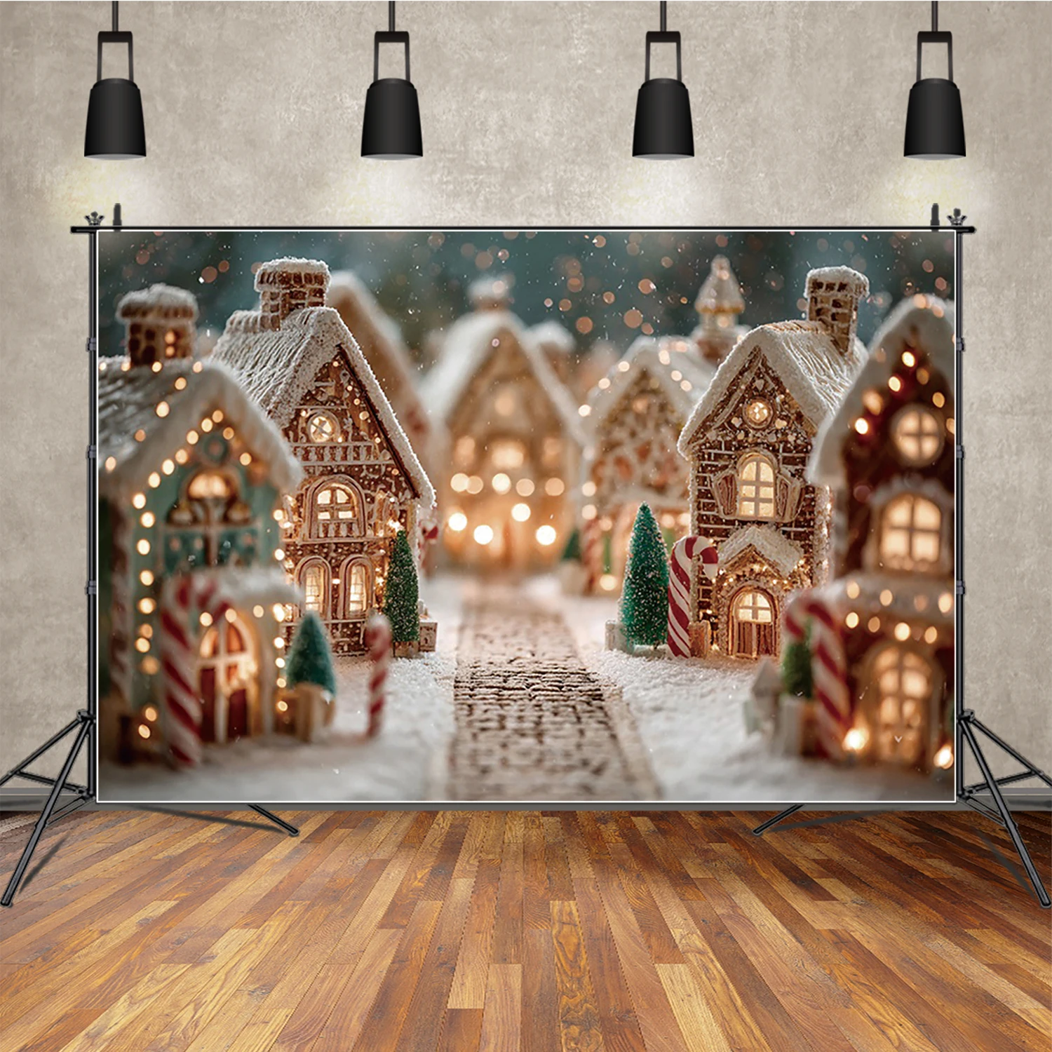 

MOON.QG Christmas New Year Decorations Bokeh House Gingerbread House Background Backdrop Kids Banner Studio Photo Birthday Wall