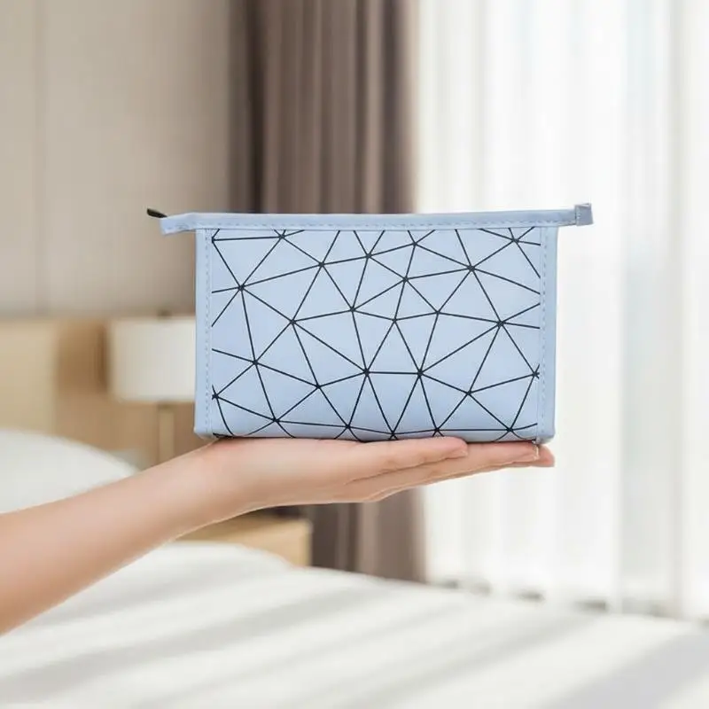 1/3Pcs Waterproof Geometric Cosmetic Bag Large Capacity Zipper Closure Portable Women's Toiletry Pouch for Travel