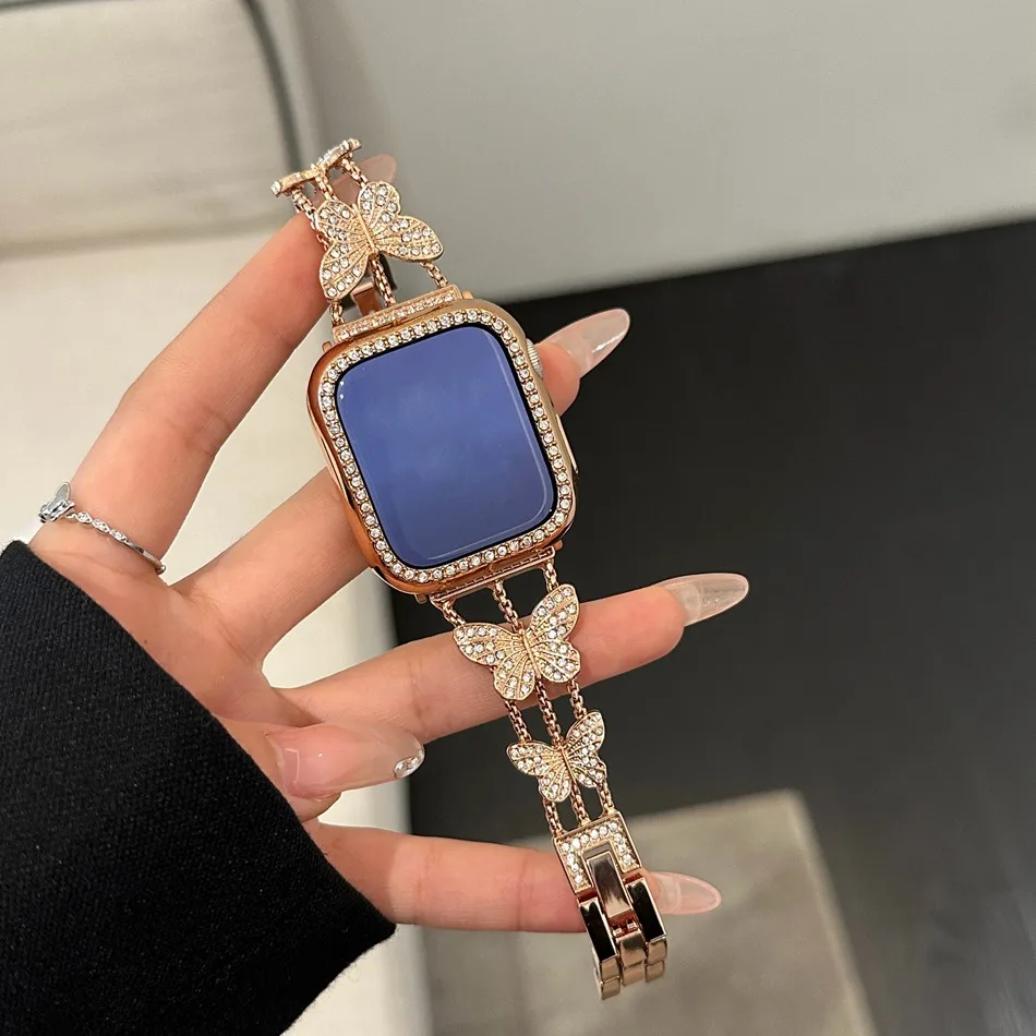 Luxury Butterfly Metal Strap For Apple Watch Series 10 9 8 7 6 SE 5 4 3 46/45/44/42/41/40/38mm IWatch Ultra 2 49mm Bracelet Band