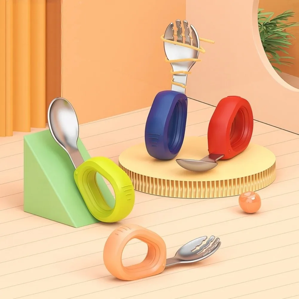 

Silicone Handle Baby Silicone Spoon Set Anti-Choke Design Anti-slip Children's Tableware Set Easy Grip Self Feeding