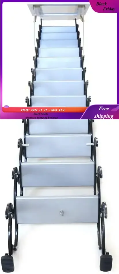 Wall Mounted Folding Stairs Black Retractable Attic Ladder Al-Mg Alloy Loft Ladder Attic Steps Pull