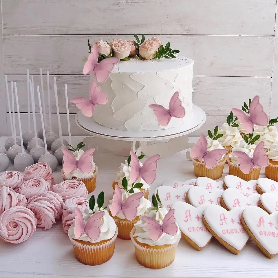 48/160 Stück rosa Schmetterlinge Cupcake Topper Papier Schmetterling Kuchen Topper für Geburtstag Braut Baby Dusche Mädchen Kuchen Dekorationen – Detail 4