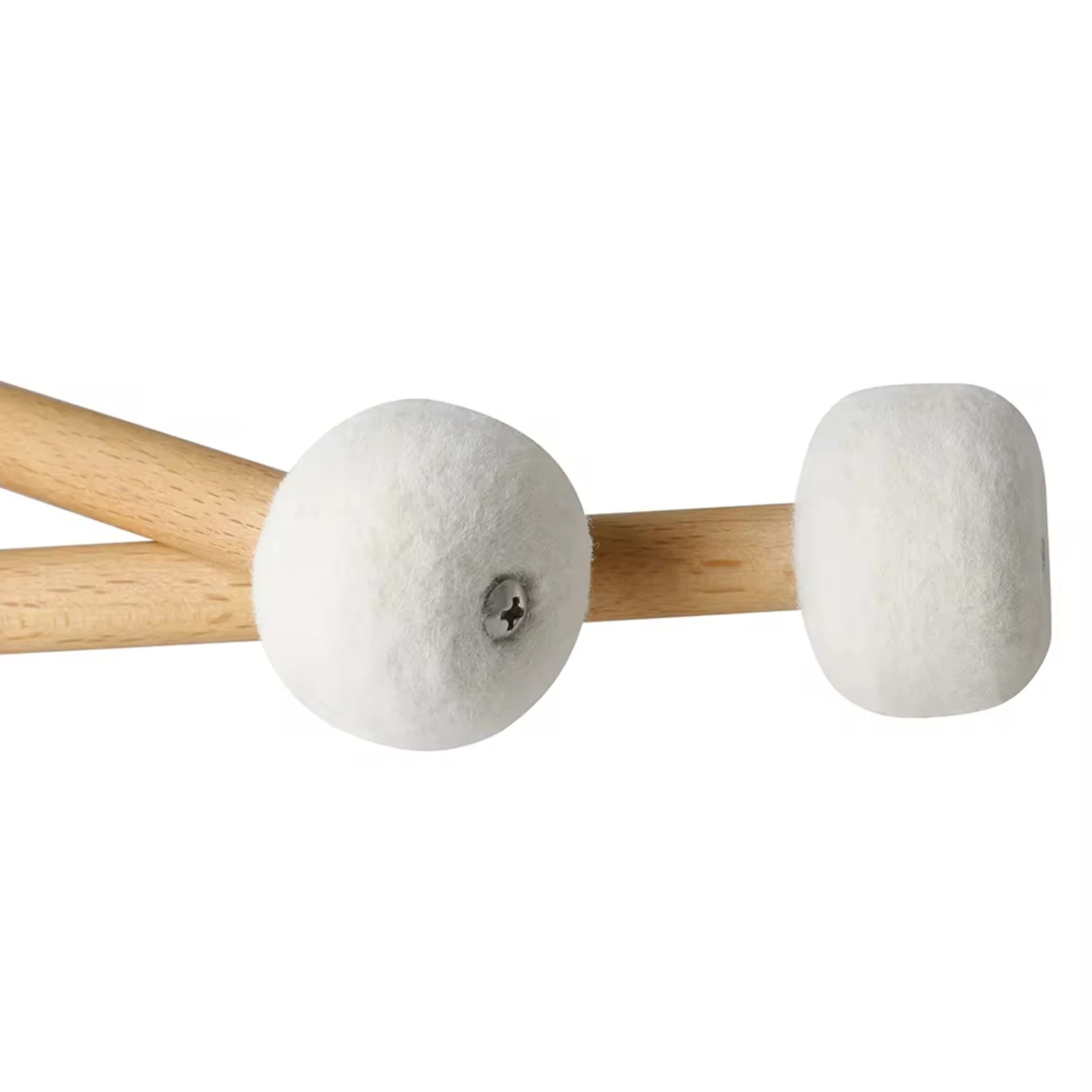 New 1 Pair Felt Mallets Drum Sticks with Wood Handle Percussion Instrument White