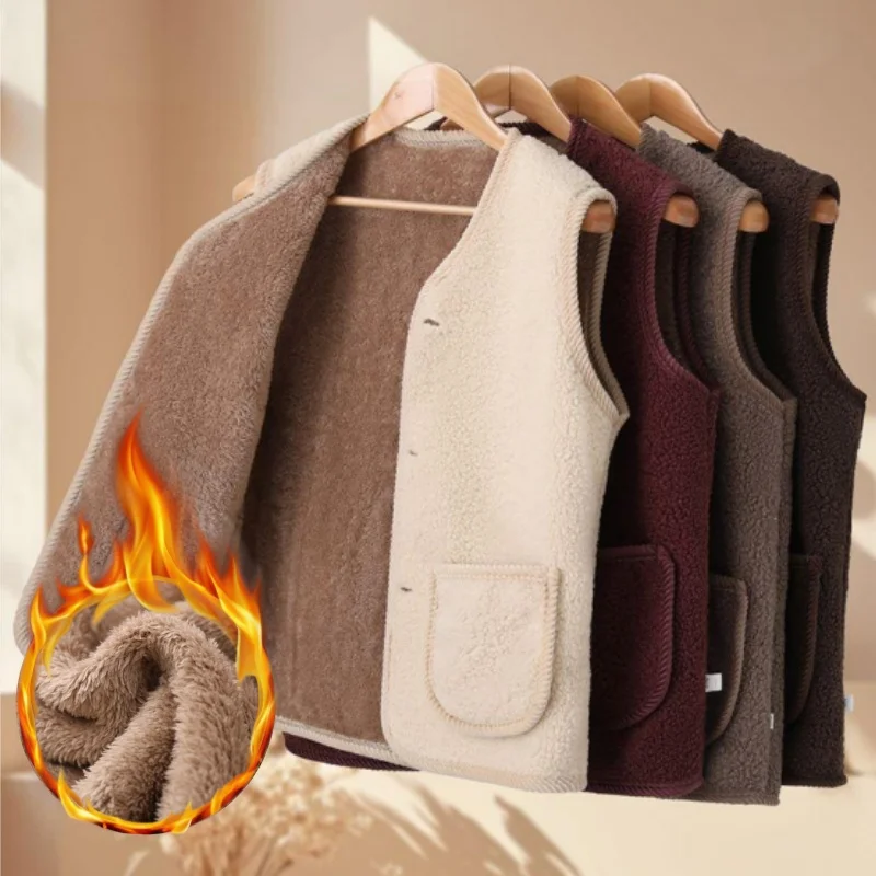 

Женский флисовый жилет для мам, зимняя теплая уютная верхняя одежда, толстый плюшевый жилет с флисовой подкладкой, идеально подходит для женской моды