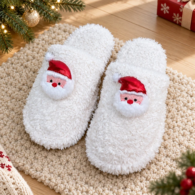 ZUOFU Weihnachts-Plüsch-Hausschuhe für Damen, Herren und Paare, Rentier, Weihnachtsmann, Schneemann, Baum, Glocke, Handschuh, warm, flauschig, rutschfest, für drinnen und zu Hause – Detail 1