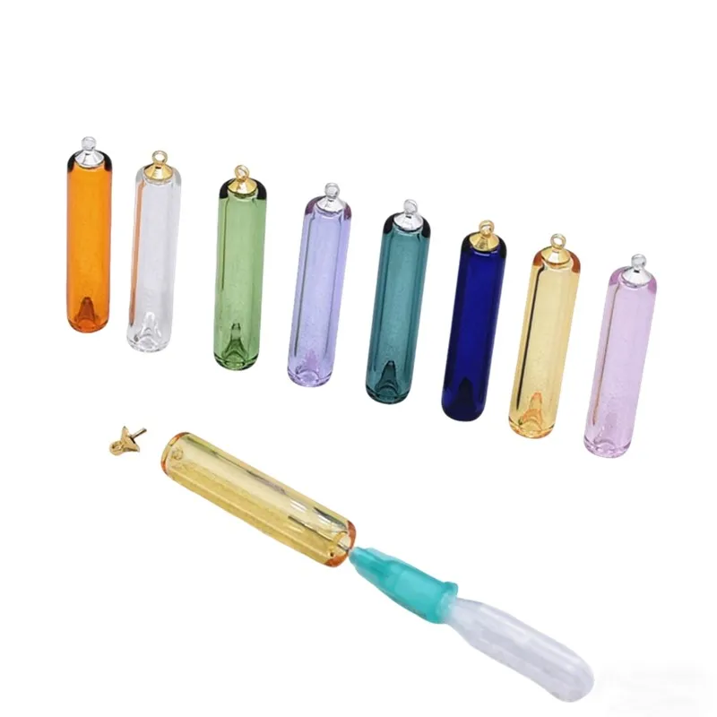 1piece SNASAN Coloured Diffuser Perfume Glass Bottle Necklace Pendant Refillable Glass Vial Charms With Beads Cap Jewelry Making