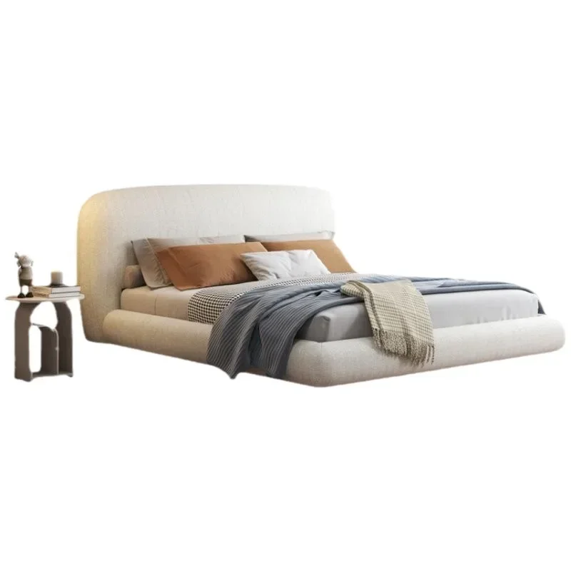 Lamb's wool suspension bed, modern simple fabric , designer Italian minimalist high-end light luxury cream style master