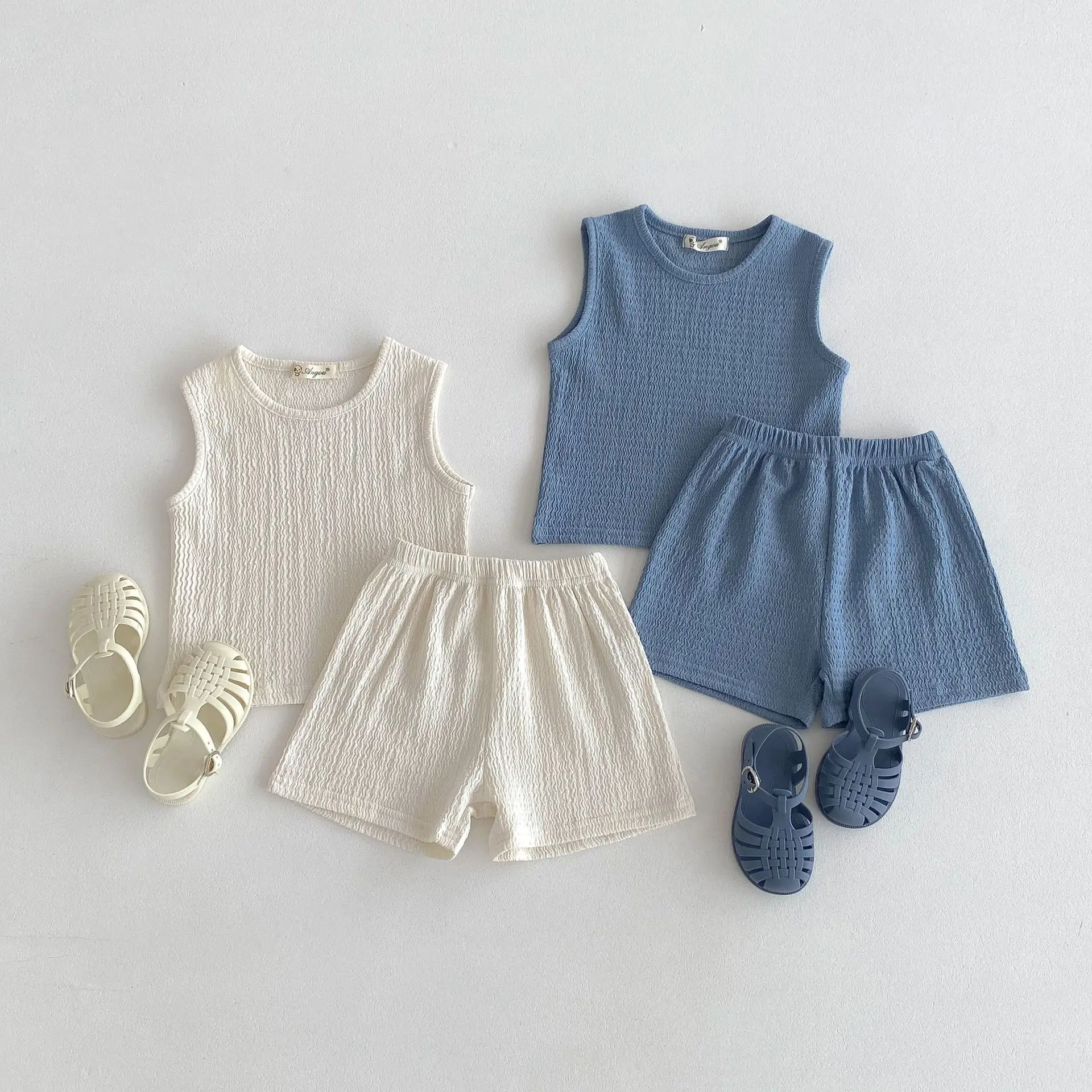 2024 Summer New Children Sleeveless Clothes Set Thin Cotton Boys Girls Solid Vest + Shorts 2pcs Suit Kids Soft Casual Outfits