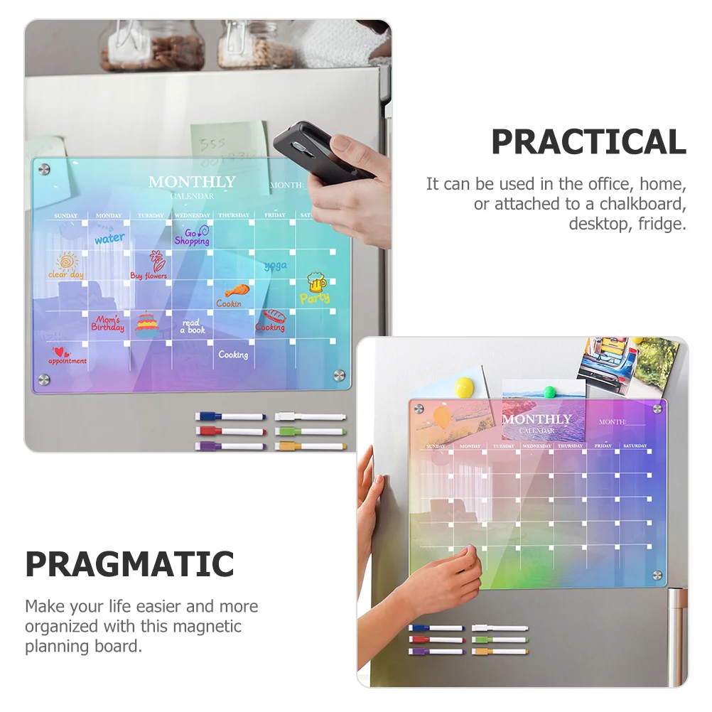 1 مجموعة التخطيط المغناطيسي السبورة الثلاجة التقويم الشهري الاكريليك الجاف محو مجلس وجبة مخطط الثلاجة التقويم المسح الجاف