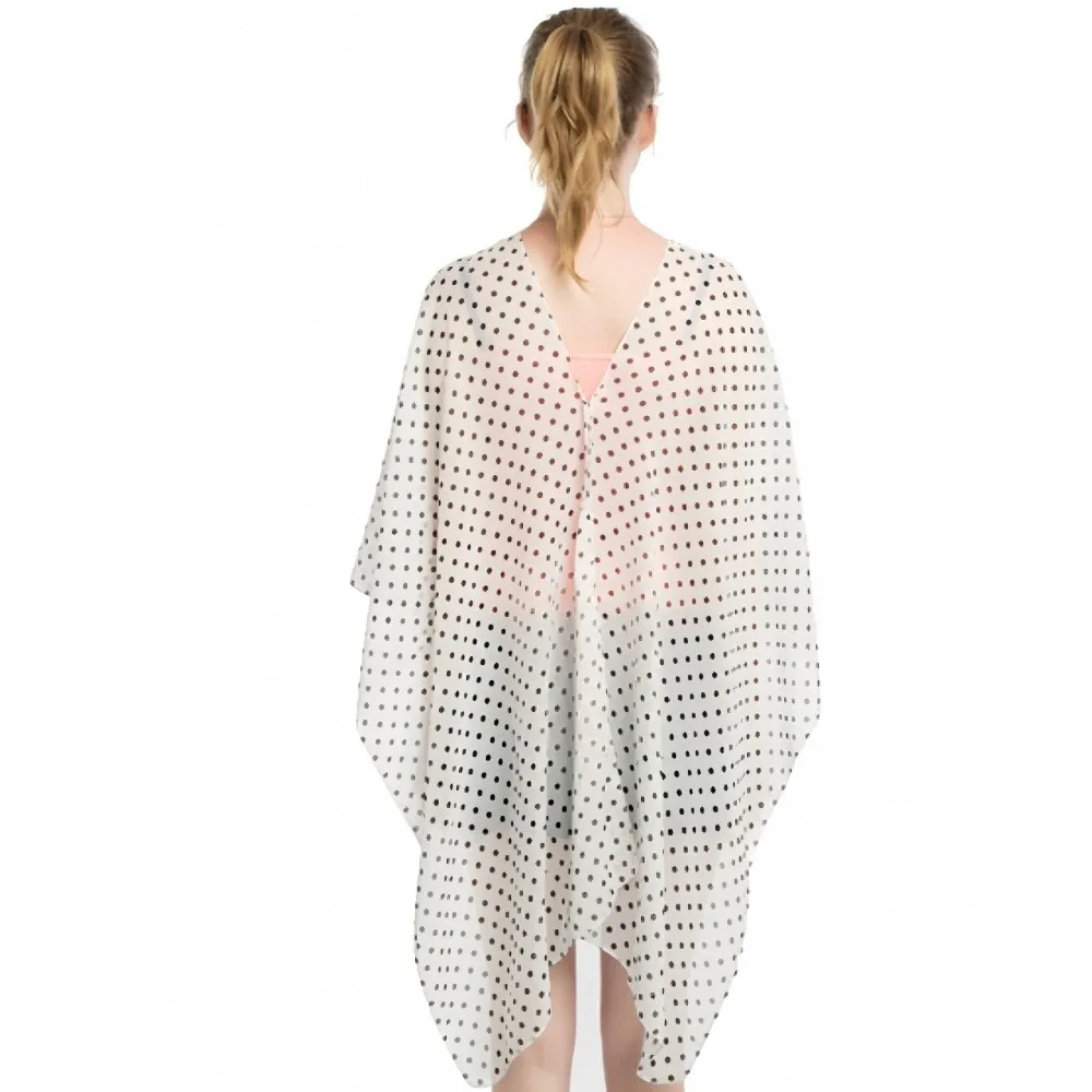 

Bohemian Mesh Transparent Sunscreen Cover-up Polka Dot Cloak Beach Cover-Up Loose Fit Elegant Sheer Shawl Top Vacation