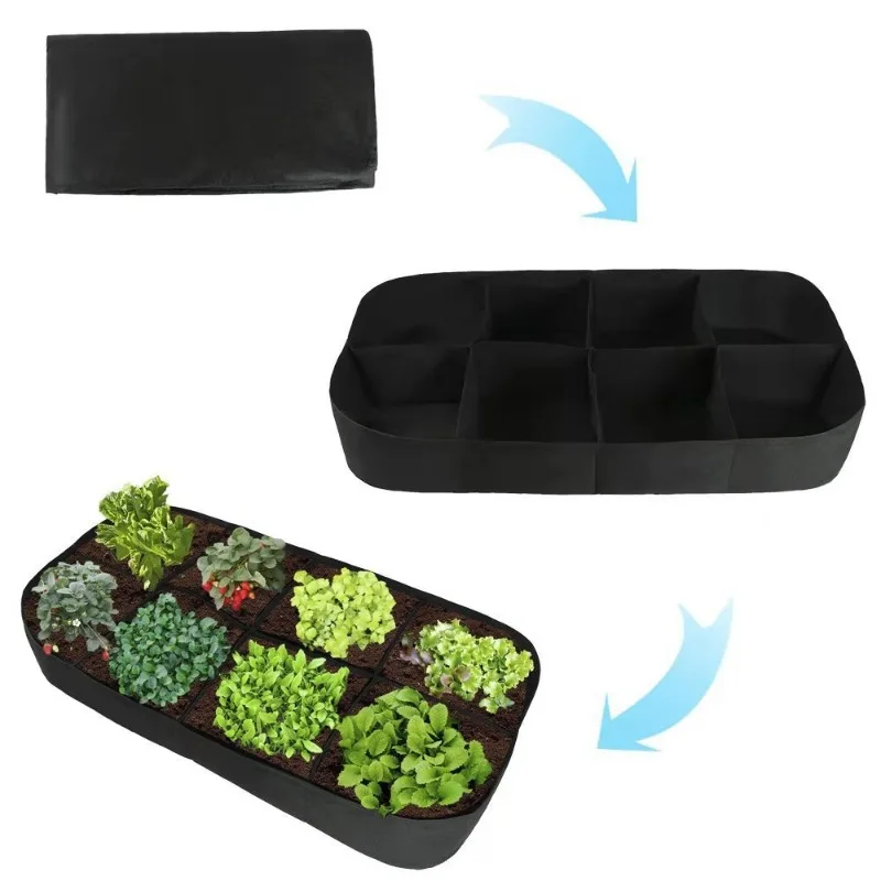 Multi-Pocket Felt Planter Bag, Rectangular Vegetable Grow Bag with 8 Openings, Breathable Fabric for Gardening and Planting