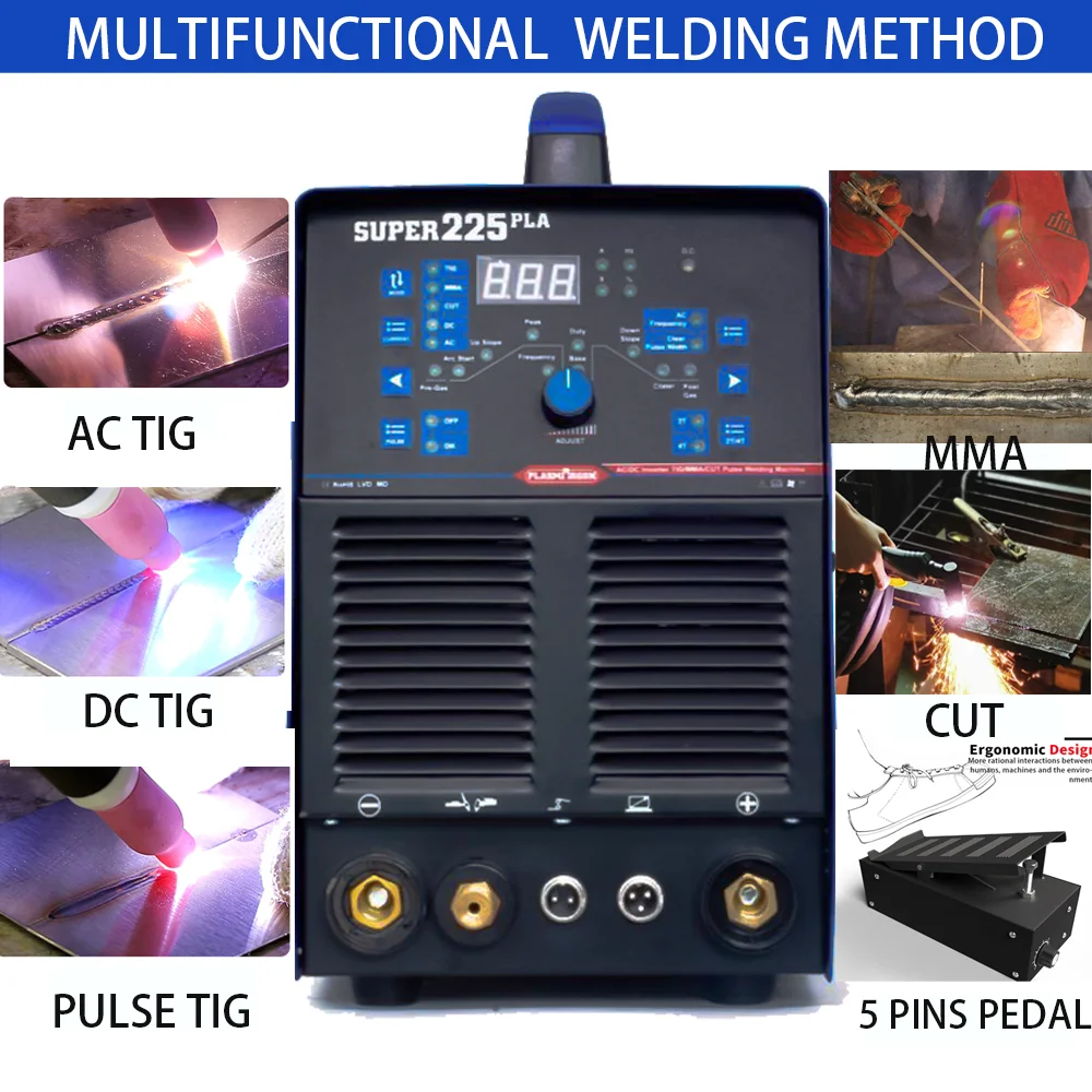 Plasmargon 220V TIG Nhôm Máy Hàn TIG/Cắt/MMA/Xung AC DC Inverter 2T 4T Đa Chức Năng Máy Hàn 5 Trong 1 Hàn TIG