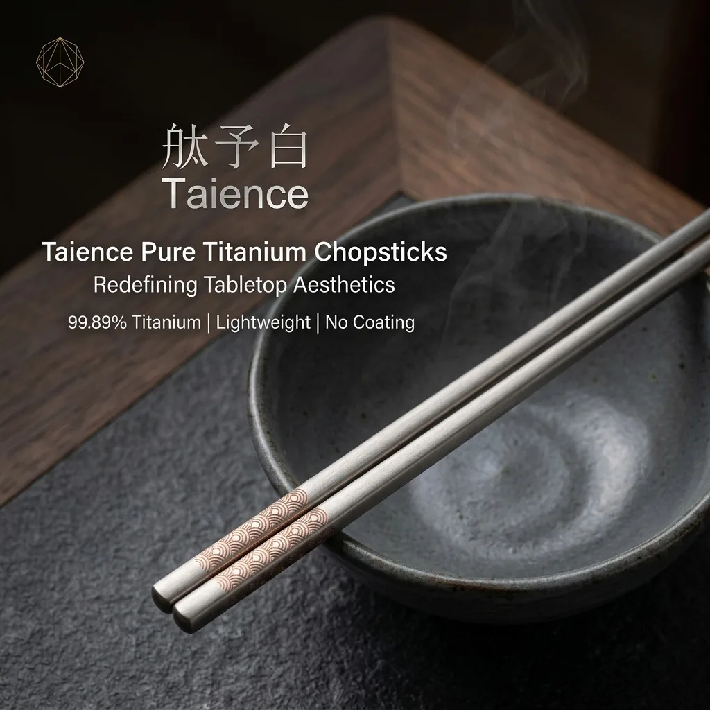 Taience Pure Titanium Chopsticks 99.89% Metal Anti Scald Lightweight 17g Non Slip Coin Texture with Gift Box