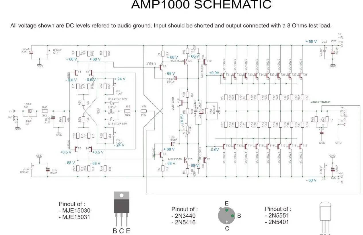 Yba p1000 circuito clássico 5 pares em mjl4281a/mjl4302a 400w mono placa de amplificador de potência
