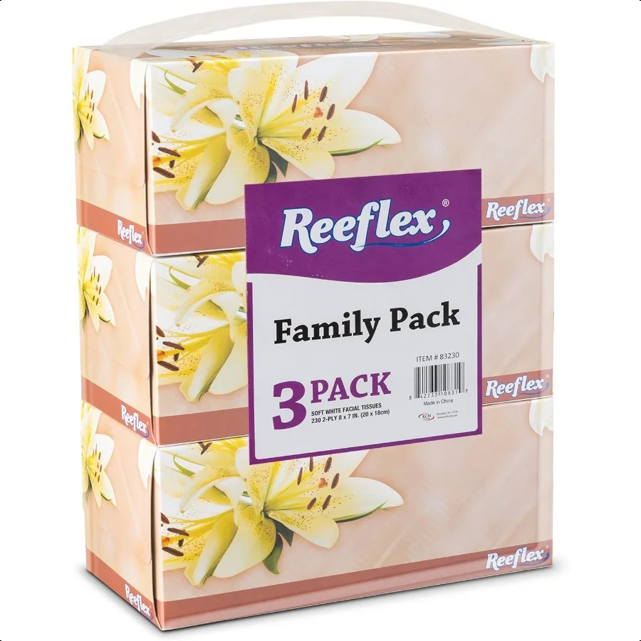 

Reeflex Premium Facial Tissues 230 Sheets Per Box 2Ply Soft Touch Gentle and Durable in A Stylish Box 3 Total Boxes 690 Sheets