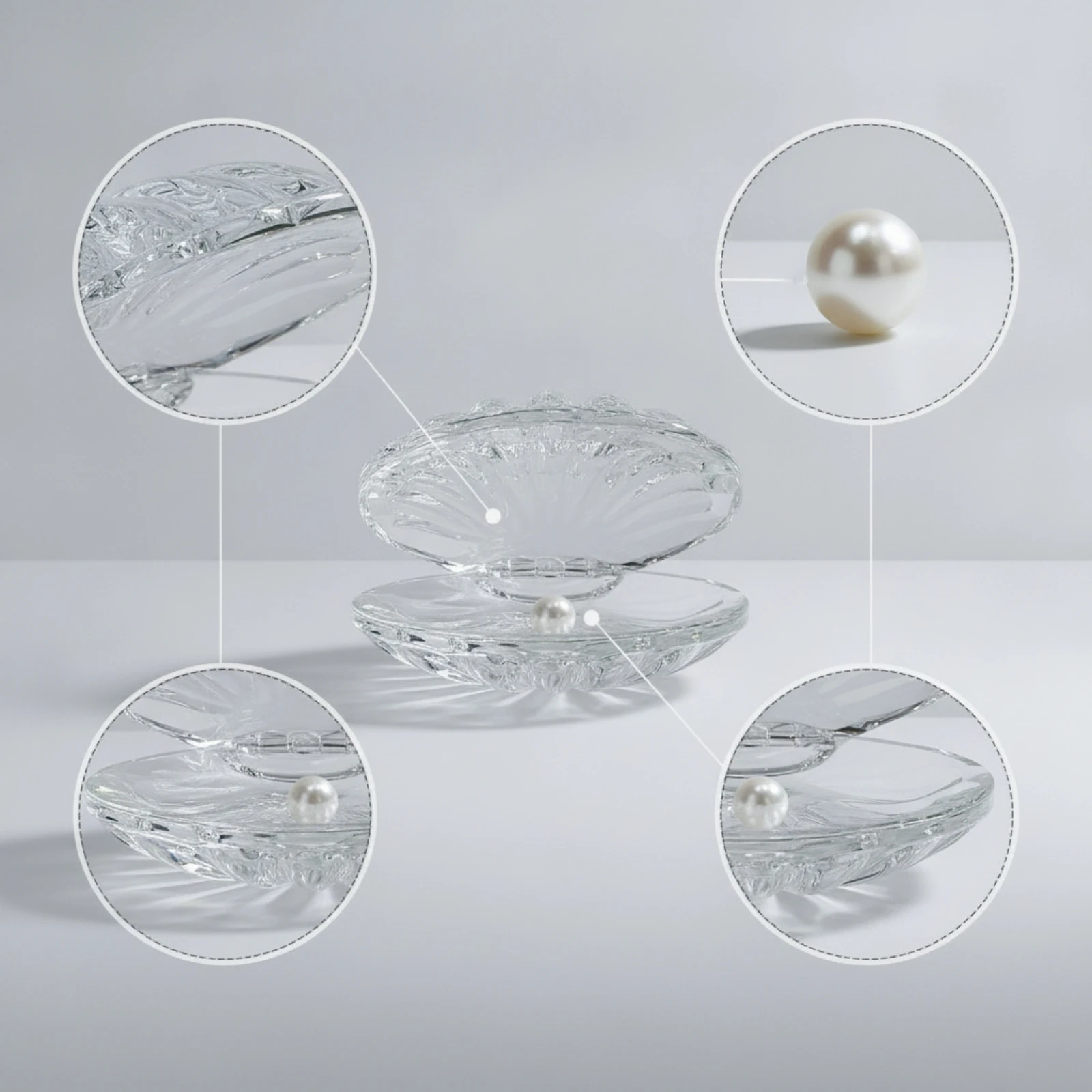 Clam Shell Ornament Compact Glass Shell with Pearl Crystal Clam with Pearl Unique Sculpture Romantic for Decorators, Desktop