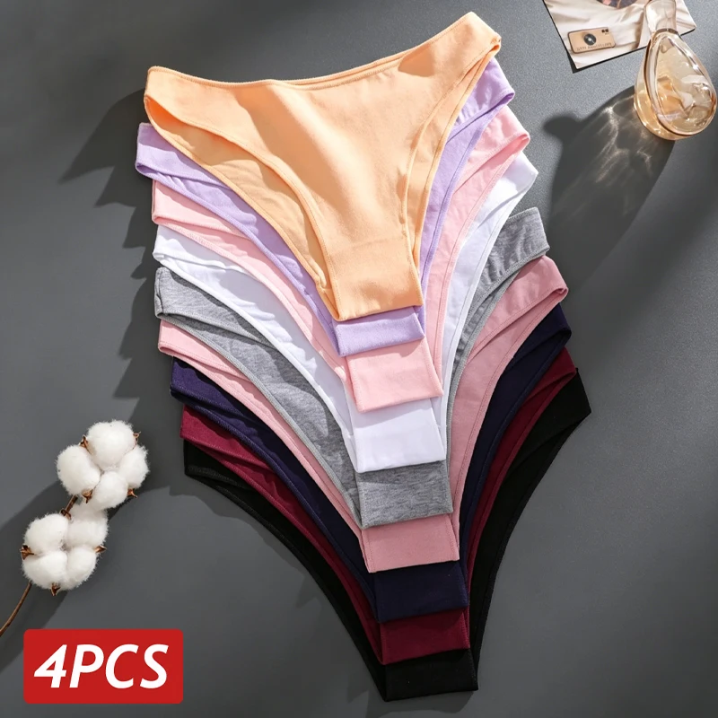 FINETOO 4 Stück/Set Nahtlose Baumwollstoff-Höschen für Frauen, einfarbig, weiche, bequeme Unterwäsche, atmungsaktive Unterhosen für Damen.