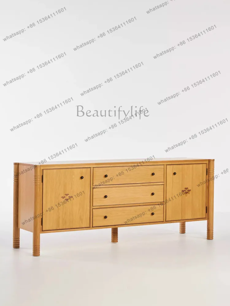 French retro solid wood dining side cabinet, antique living room wall locker