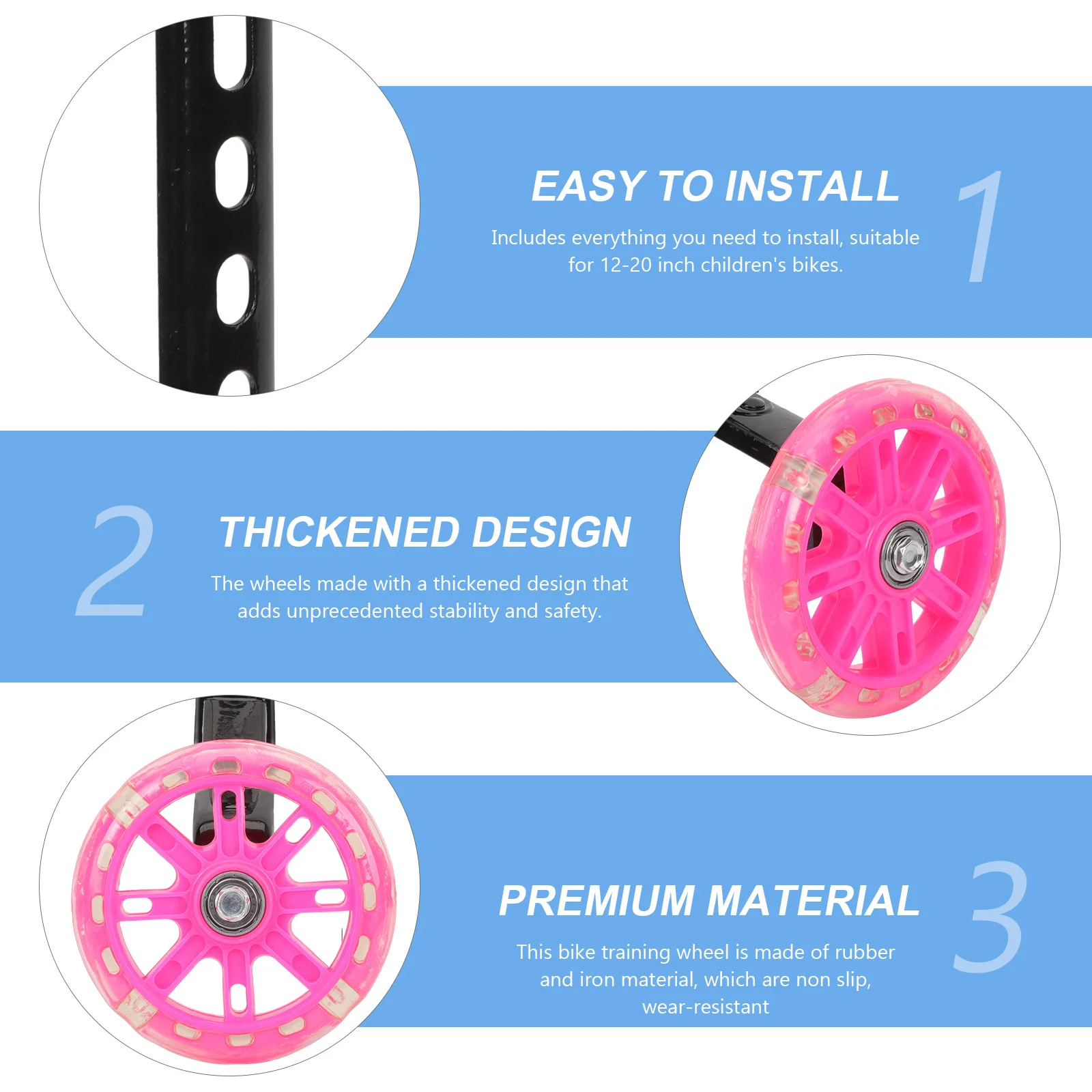 

2pcs Thickened Training Wheels for Kids Bikes 12-20 Inch Rubber Iron Auxiliary Bike Safety Glow Easy Install Children Riding