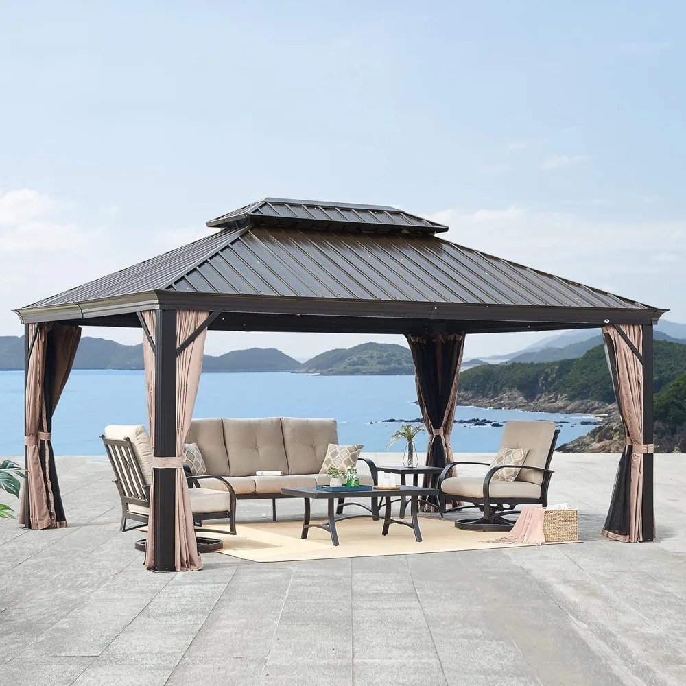 

Hardtop Gazebo Outdoor Non-Rust Aluminum Permanent Pergola Shelter Tent with Galvanized Steel Canopy Roof