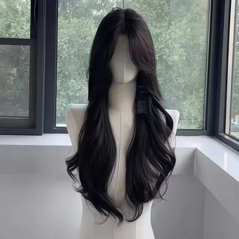 

BK Wig for Women Long Straight Hair Headband Lace Front Wig Cosplay Temperament for Daily Use Lolita Black Synthetic Wigs