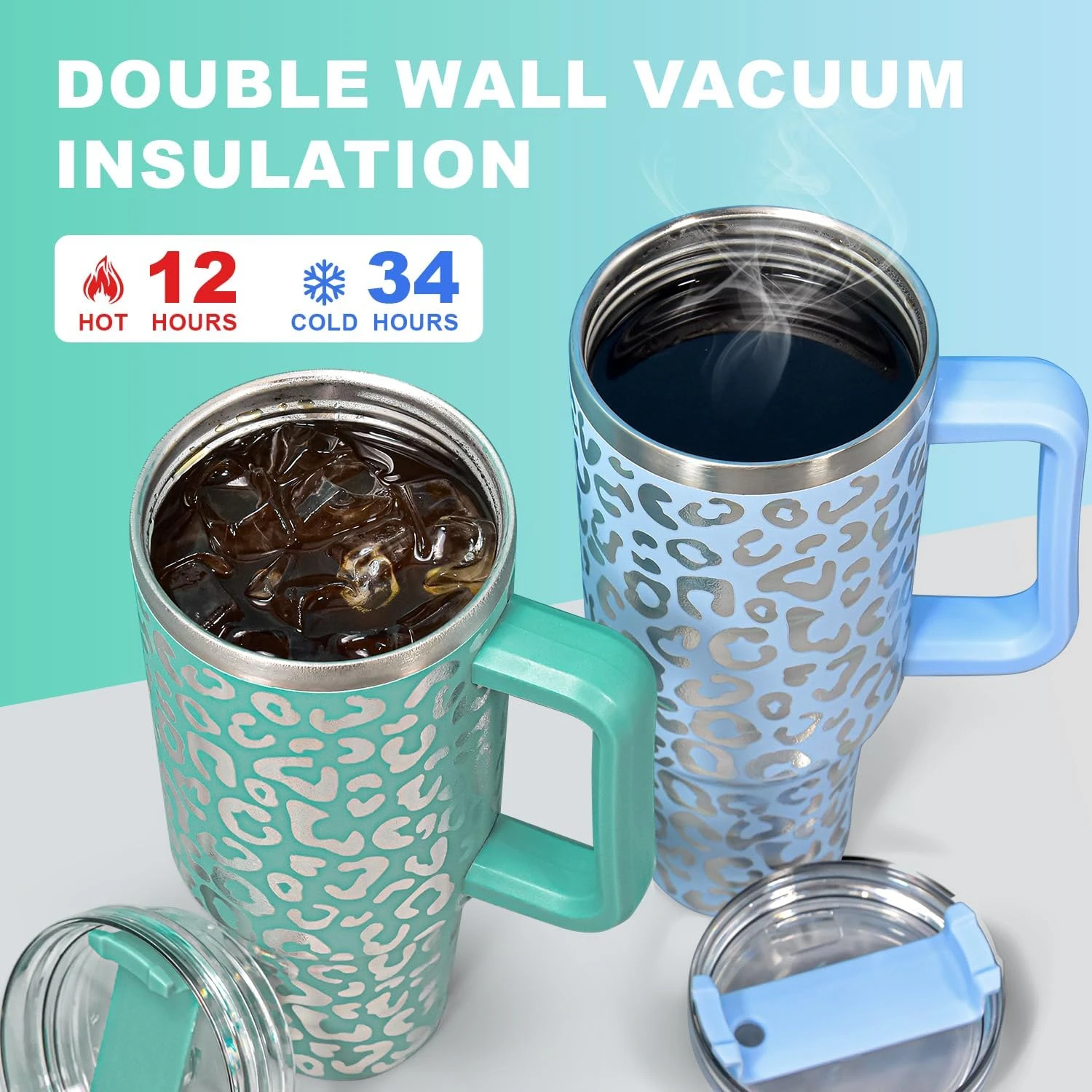 Leak-Proof and Stylish 40 oz Stainless Steel Tumbler with Handle and Straw - Double Wall Vacuum Insulated Travel Mug - BPA-Free,