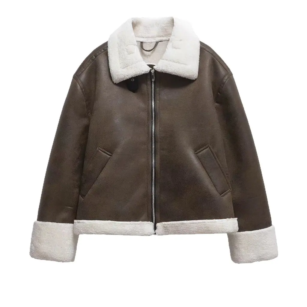 

Women's Winter Double-Sided Jacket Coat Lapel Fur One Lambskin Suede Outerwear Casual Stylish Top for Ladies