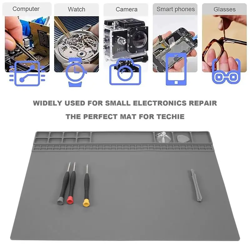 B04C-Silicone Soldering Mat Electronic Repair Mat For Laptop, Watch, Cellphone - Solder Pad Heat Resistant 932 Fahrenheit